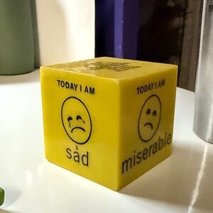 Vintage Yellow Mood Cube with Emojis